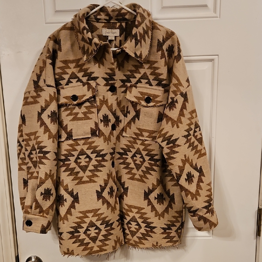 Charlie Paige Ladies Beige And Brown Patterned Shirt Jacket